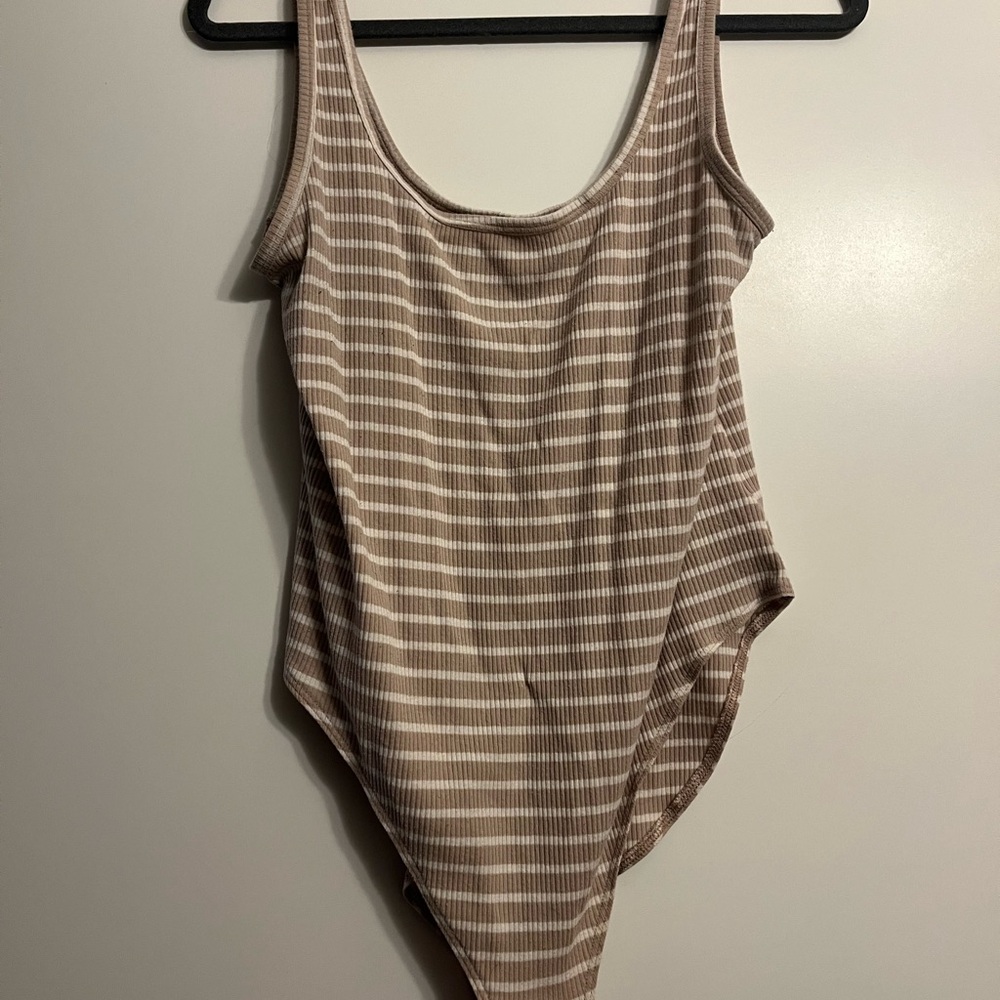 Old Navy Tan and White Striped Bodysuit